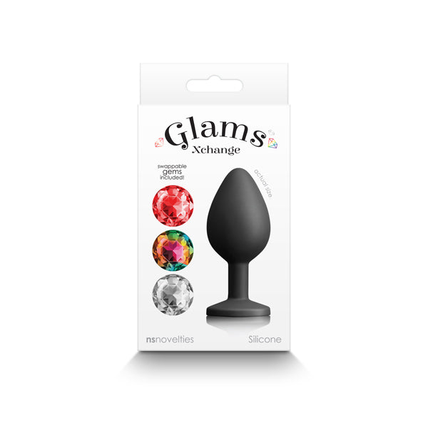 Glams Xchange Round - Medium - Black Medium Butt Plug with Interchangeable Round Gems-NSN-0514-43