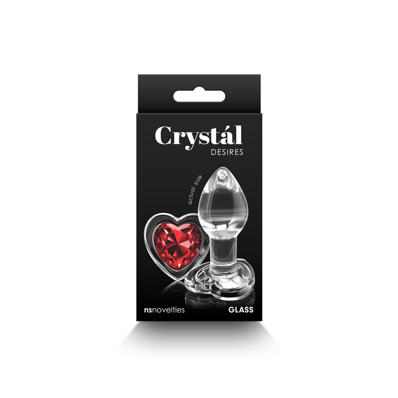 Crystal Desires - Red Heart - Small - Clear Glass 7.3 cm Butt Plug with Red Heart Gem Base-NSN-0719-01