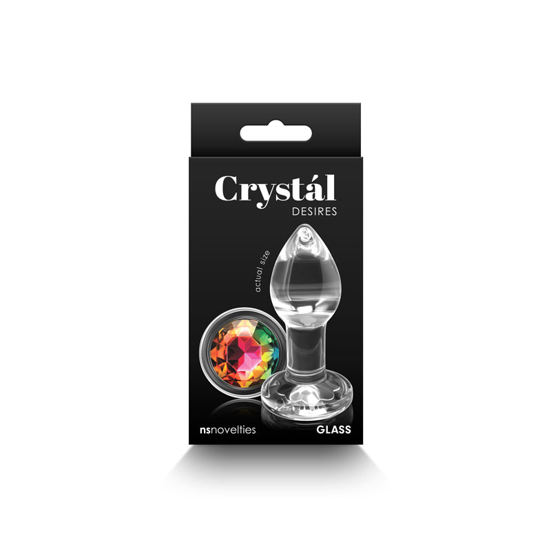 Crystal Desires - Rainbow Gem - Small - Clear Glass 7.3 cm Butt Plug with Rainbow Gem Base-NSN-0719-41