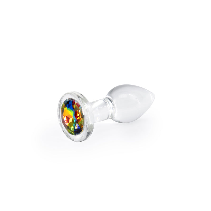 Crystal Desires - Rainbow Gem - Small - Clear Glass 7.3 cm Butt Plug with Rainbow Gem Base-NSN-0719-41