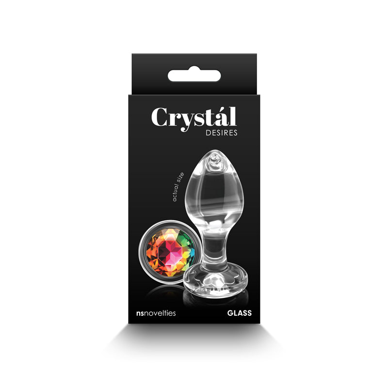 Crystal Desires - Rainbow Gem - Medium - Clear Glass 8.4 cm Butt Plug with Rainbow Gem Base-NSN-0719-51