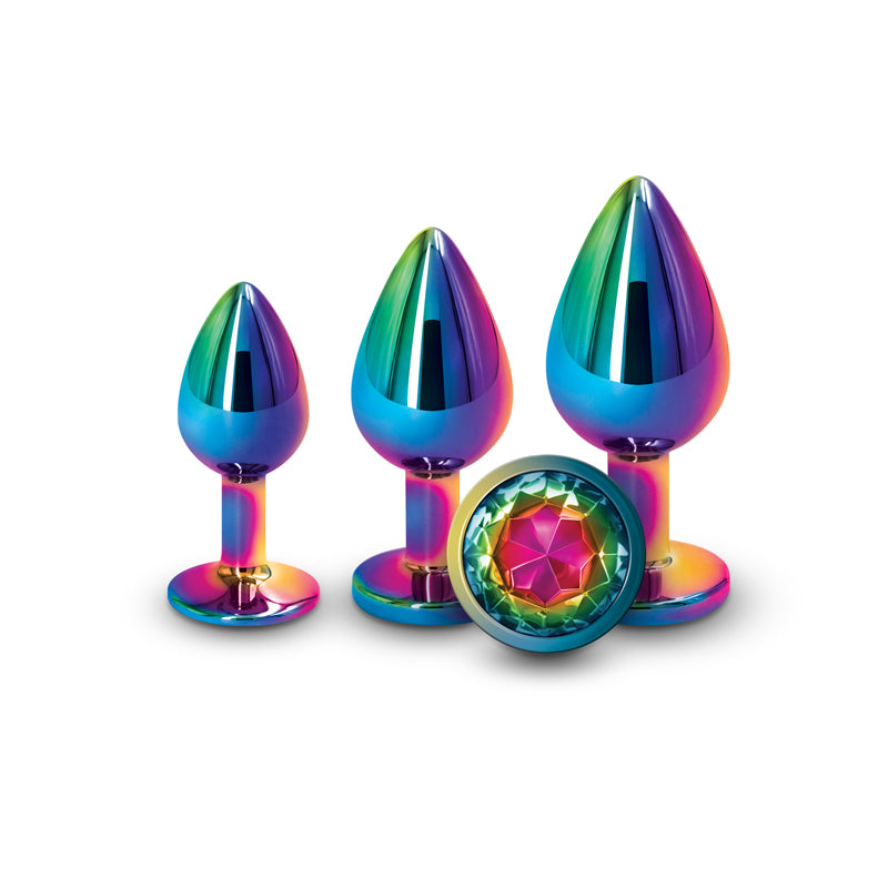 Rear Assets Trainer Kit - Multicolour - Rainbow - Multi Coloured Metallic Butt Plugs with Rainbow Gems - Set of 3 Sizes-NSN-0960-01