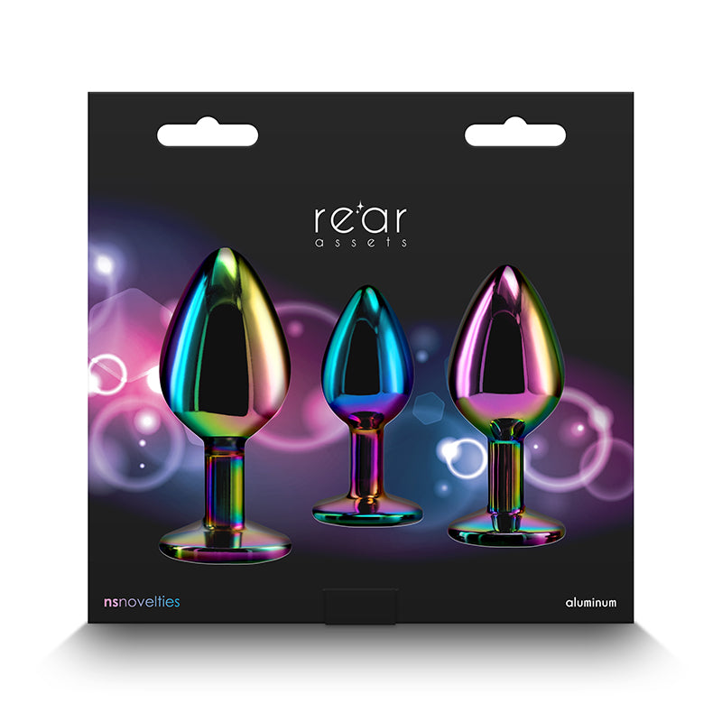 Rear Assets Trainer Kit - Multicolour - Rainbow - Multi Coloured Metallic Butt Plugs with Rainbow Gems - Set of 3 Sizes-NSN-0960-01