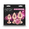 Rear Assets Trainer Kit - Rose Gold - Pink - Rose Gold Metallic Butt Plugs with Pink Gems - Set of 3 Sizes-NSN-0960-03