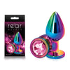 Rear Assets Multi Coloured Medium - Multi Coloured Medium Metal Butt Plug with Pink Gem Base-NSN-0960-24