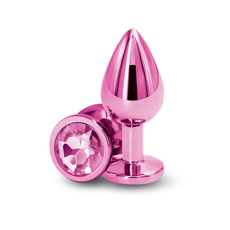 Rear Assets - Medium - Pink - Pink 8.2 cm Medium Metal Butt Plug with Pink Round Gem Base-NSN-0964-14