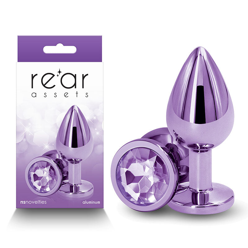 Rear Assets - Medium - Purple - Purple 8.2 cm Medium Metal Butt Plug with Purple Round Gem Base-NSN-0964-15