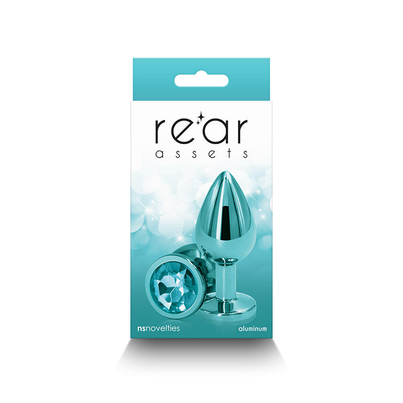 Rear Assets - Medium - Teal - Teal 8.2 cm Medium Metal Butt Plug with Teal Round Gem Base-NSN-0964-17