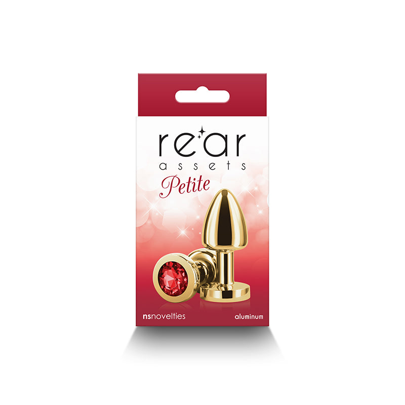 Rear Assets Petite - Gold with Red Gem - Gold 6 cm Metal Butt Plug with Red Round Gem Base-NSN-0966-11