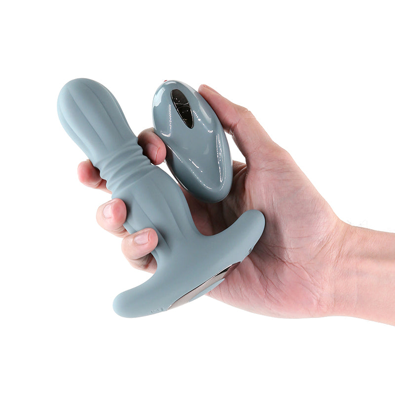 Renegade Gemini - Grey - Grey 14.8 cm USB Rechargeable Thrusting & Vibrating Butt Plug with Remote-NSN-1101-89