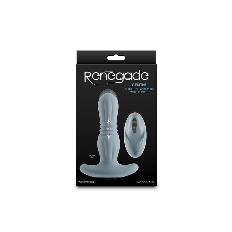 Renegade Gemini - Grey - Grey 14.8 cm USB Rechargeable Thrusting & Vibrating Butt Plug with Remote-NSN-1101-89