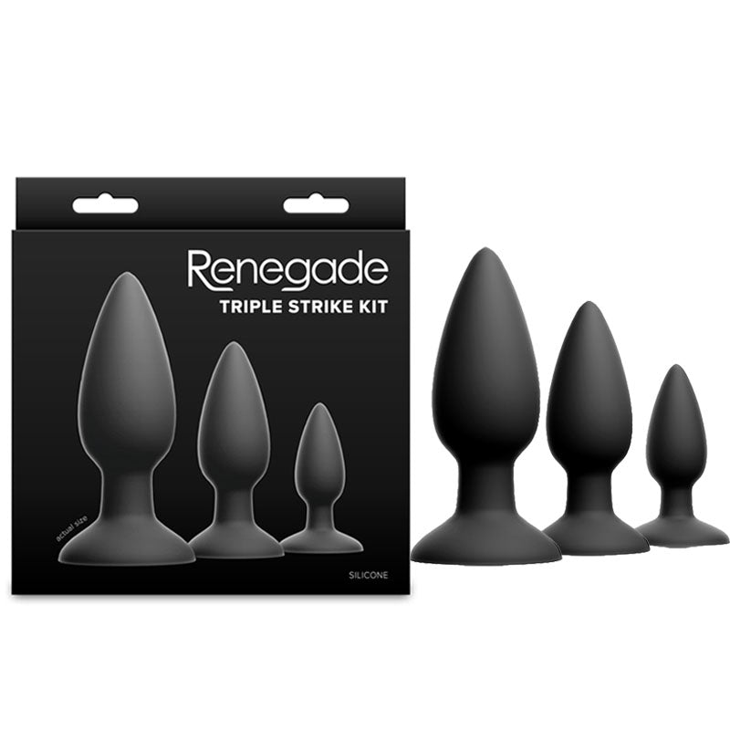 Renegade Triple Strike Kit - Black - Black Butt Plugs - Set of 3 Sizes-NSN-1105-90
