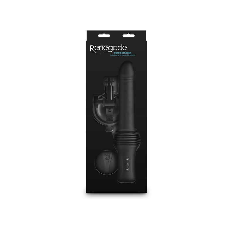 Renegade Super Stroker - Black - Black 36.8 cm USB Rechargeable Thrusting Vibrator with Remote Control & Stand-NSN-1119-13