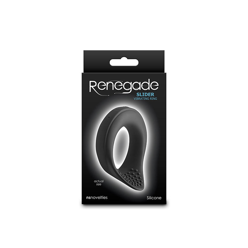 Renegade Slider - Black - Black USB Rechargeable Vibrating Cock Ring-NSN-1119-43