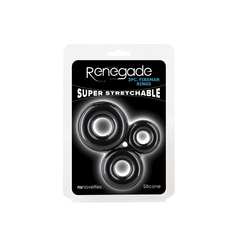 Renegade 3pc Fireman Rings - Black - Black Cock Rings - Set of 3 Sizes