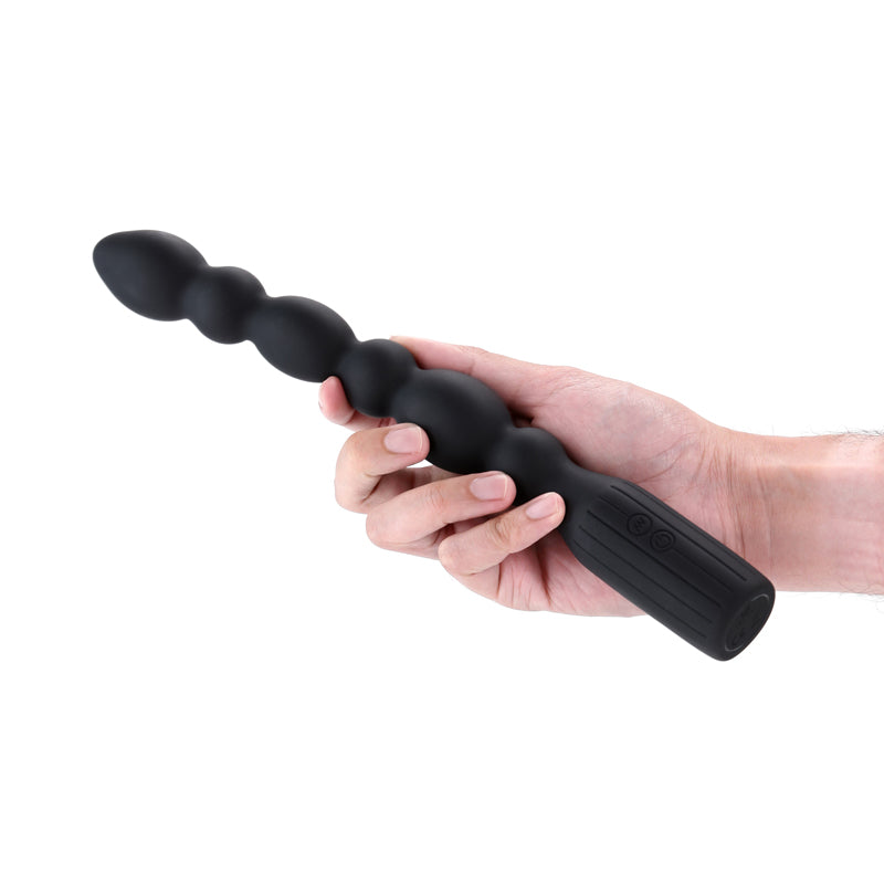 Renegade Prime - Black - Black 28.8 cm USB Rechargeable Vibrating Anal Beads - NSN-1162-33