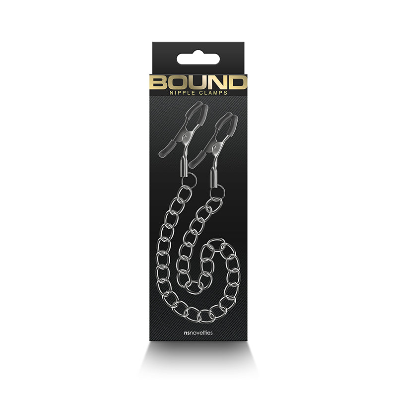 Bound Nipple Clamps - DC2 - Gunmetal - Gunmetal Nipple Clamps with Chain-NSN-1303-01