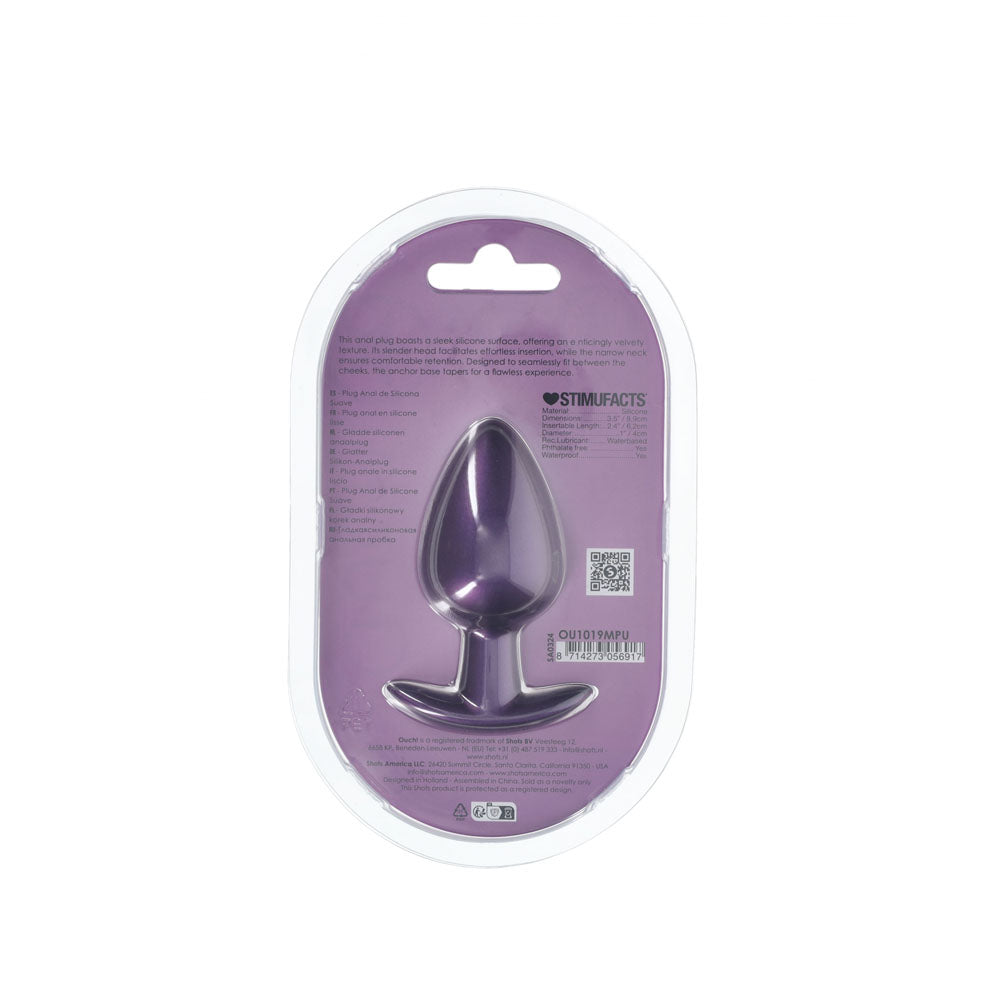 OUCH! Anal Plug - Large - Metallic Purple - Metallic Purple 8.9 cm Large Butt Plug-OU1019MPU