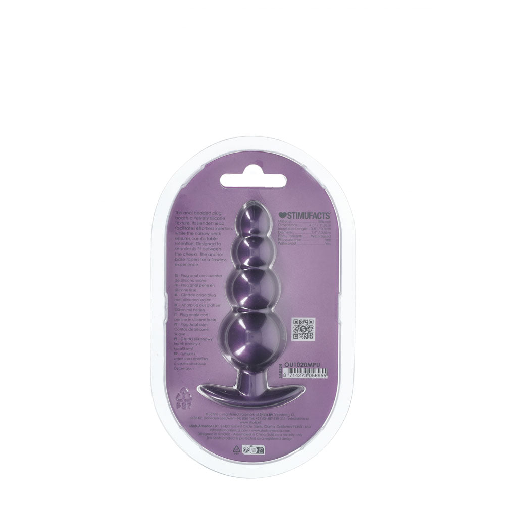 OUCH! Beaded Anal Plug - Metallic Purple - Metallic Purple 11.7 cm Butt Plug-OU1020MPU