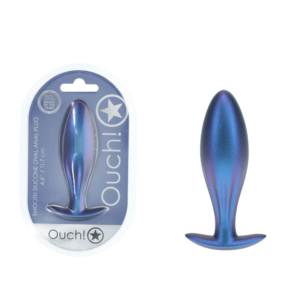 OUCH! Oval Anal Plug - Metallic Blue - Metallic Blue 11.7 cm Butt Plug-OU1021MBL