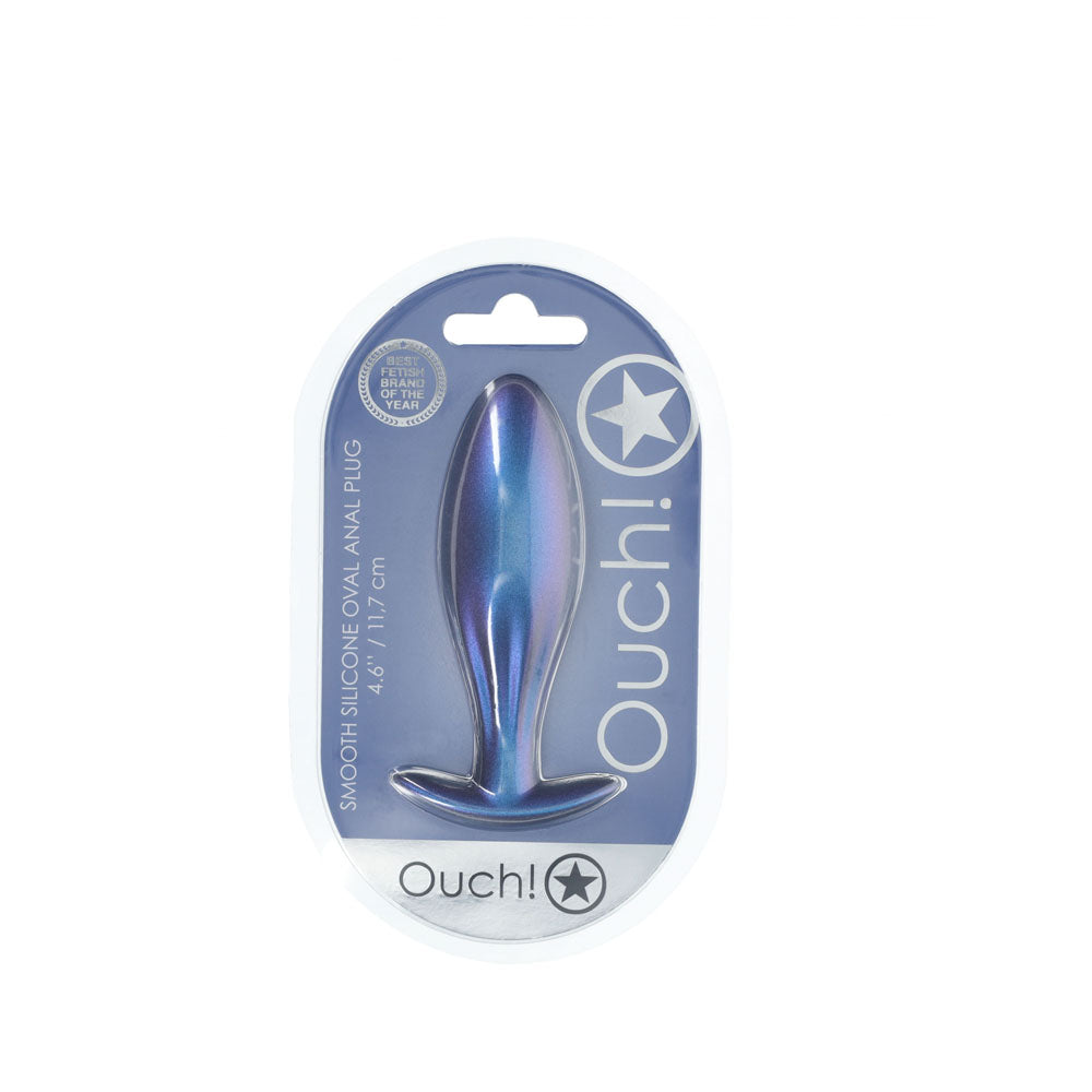 OUCH! Oval Anal Plug - Metallic Blue - Metallic Blue 11.7 cm Butt Plug-OU1021MBL