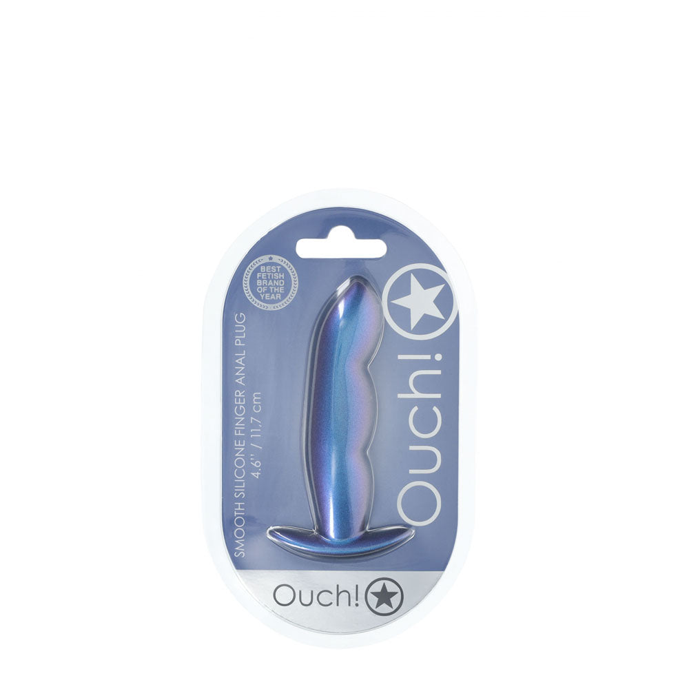 OUCH! Finger Anal Plug - Metallic Blue - Metallic Blue 11.7 cm Butt Plug-OU1023MBL