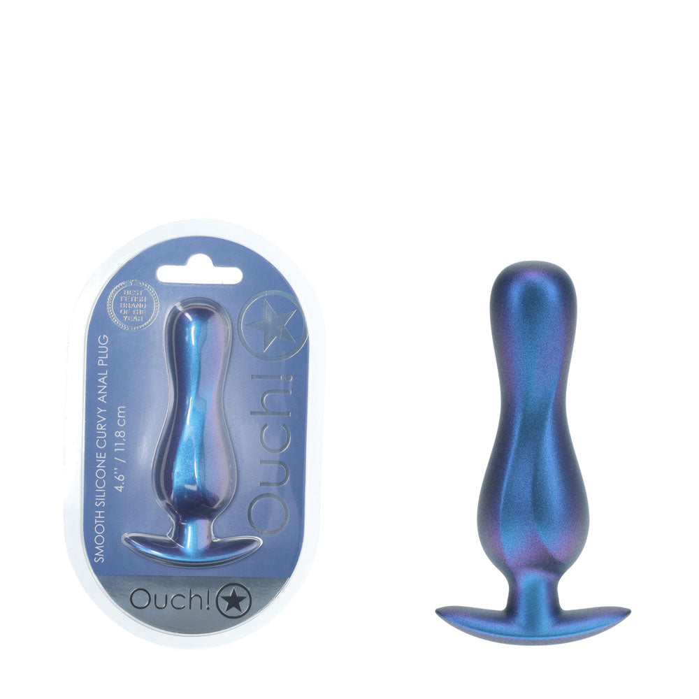 OUCH! Curvy Anal Plug - Metallic Blue - Metallic Blue 11.7 cm Butt Plug-OU1024MBL