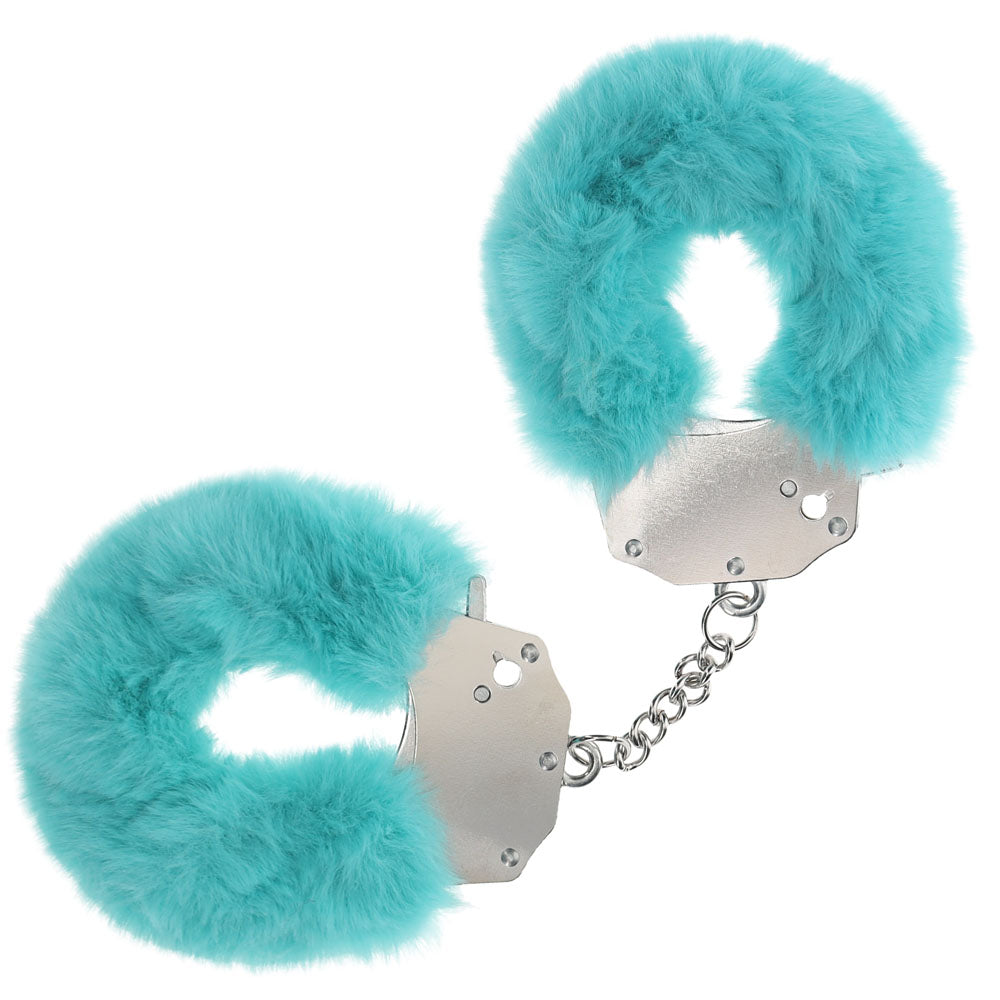 OUCH! Heavy-Duty Fluffy Cuffs - Blue - Blue Fluffy Restraints-OU1046BLU