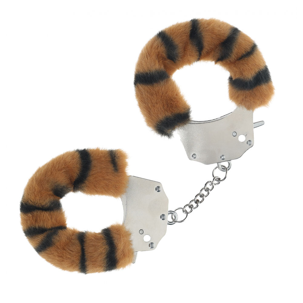 OUCH! Heavy-Duty Fluffy Cuffs - Tiger - Tiger Fluffy Restraints-OU1046TIG