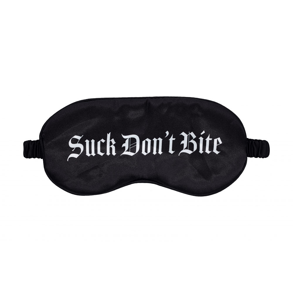 OUCH! Satin Mask - Suck Dont Bite - Black Printed Eye Mask - OU1068BLK