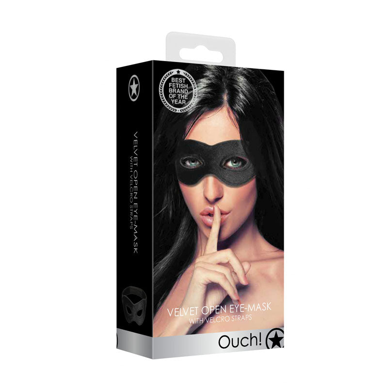 Ouch! Velvet & Velcro Adjustable Open Eye Mask - Black Restraint-OU522BLK