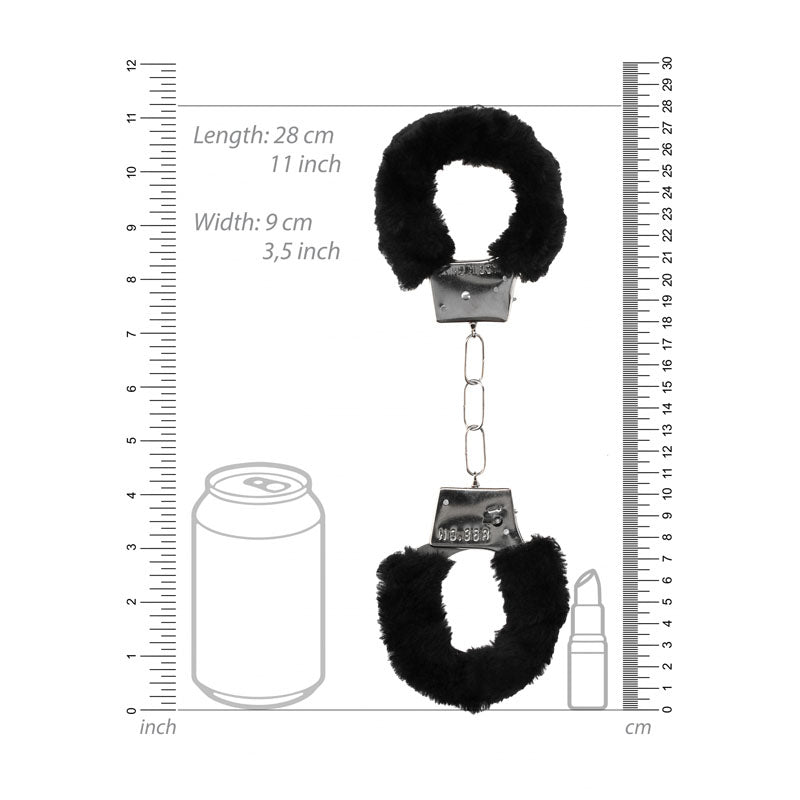 OUCH! Black & White Beginners Furry Hand Cuffs - Black Restraints-OU658BLK