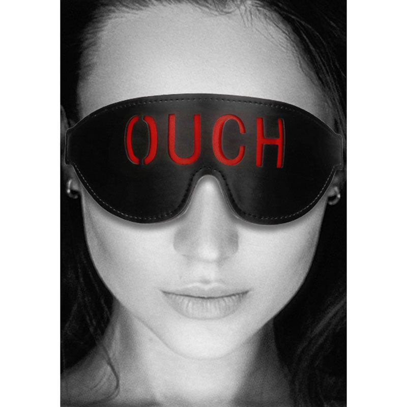 OUCH! Black & White Bonded Leather Eye-Mask Ouch - Black Eye Restraint-OU688BLK