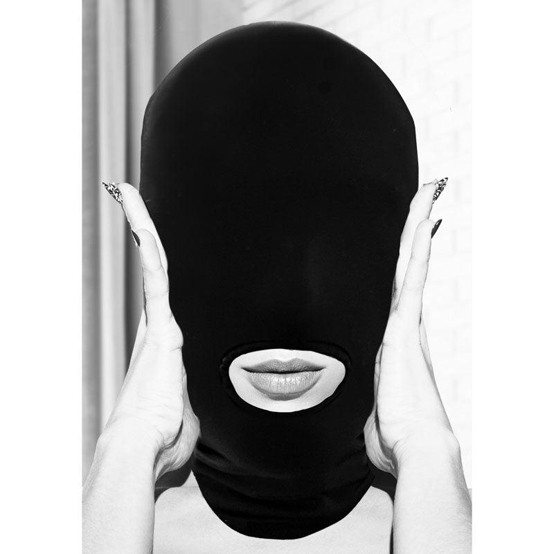 OUCH! Black & White Submission Mask - Black Hood Mask-OU690BLK