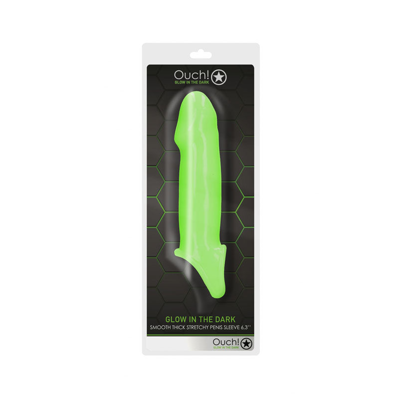 OUCH! Glow In The Dark Smooth Thick Stretchy Penis Sleeve - Glow in Dark 15.5 cm Penis Extension Sleeve-OU738GLO