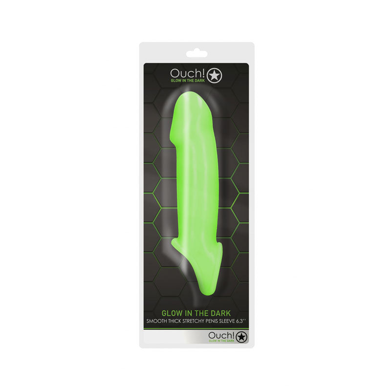 OUCH! Glow In The Dark Smooth Thick Stretchy Penis Sleeve - Glow in Dark 16 cm Penis Extension Sleeve-OU744GLO