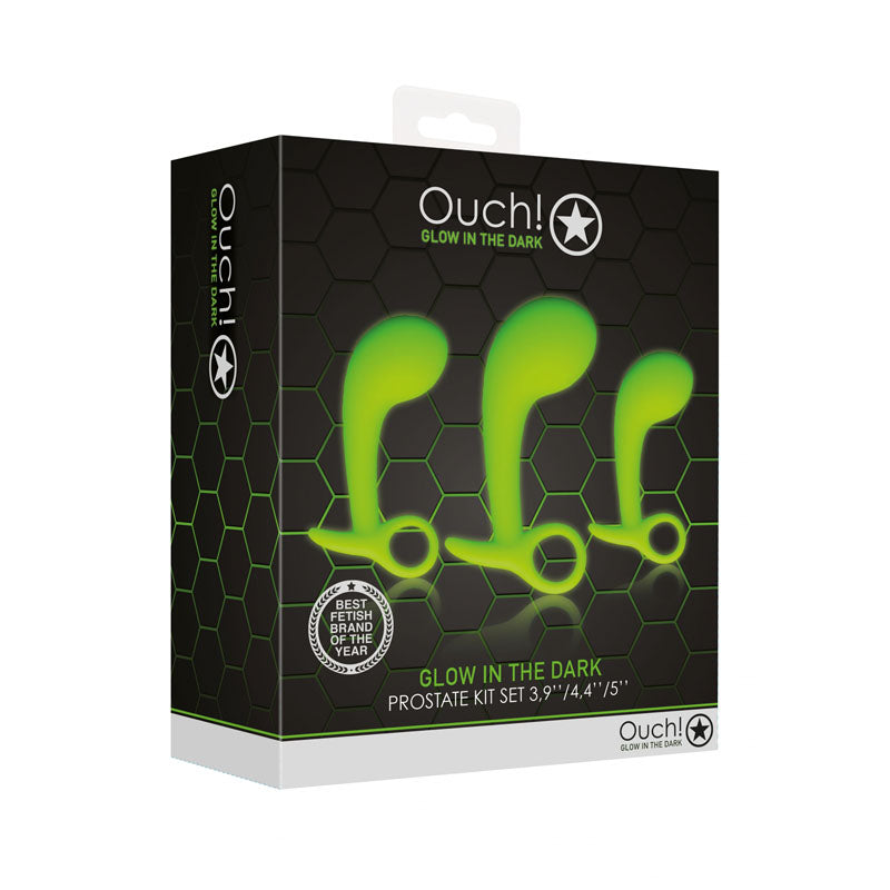 OUCH! Glow In The Dark Prostate Kit - Glow in Dark Prostate Massagers - Set of 3-OU788GLO