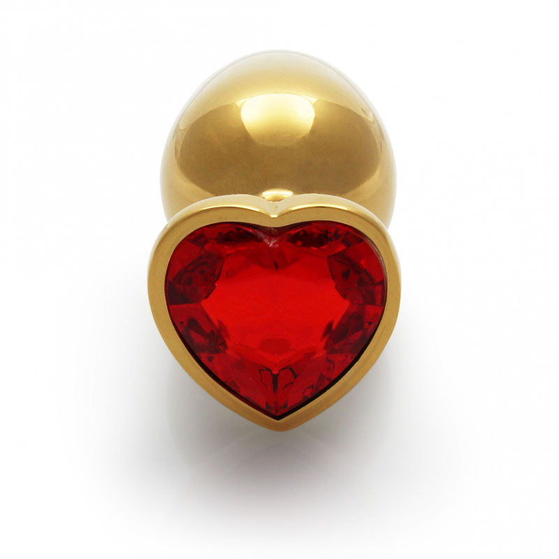 OUCH! Heart Gem Gold Butt Plug - Medium - Gold 8 cm Medium Butt Plug with Heart Gem Base-OU806GLD