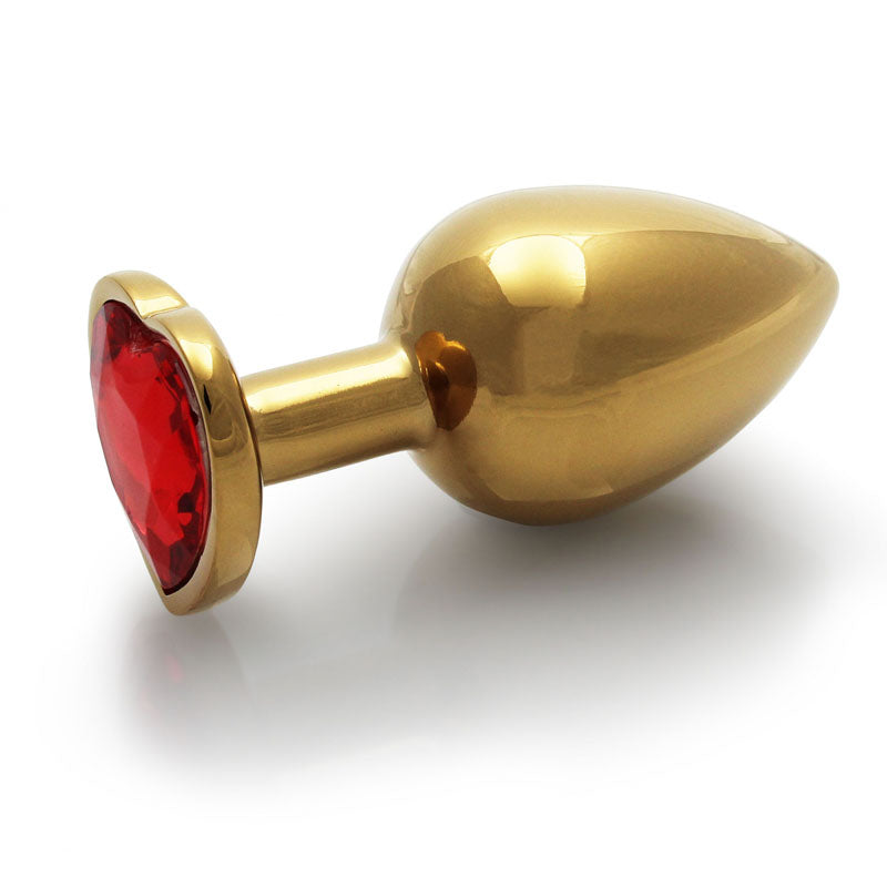 OUCH! Heart Gem Gold Butt Plug - Medium - Gold 8 cm Medium Butt Plug with Heart Gem Base-OU806GLD