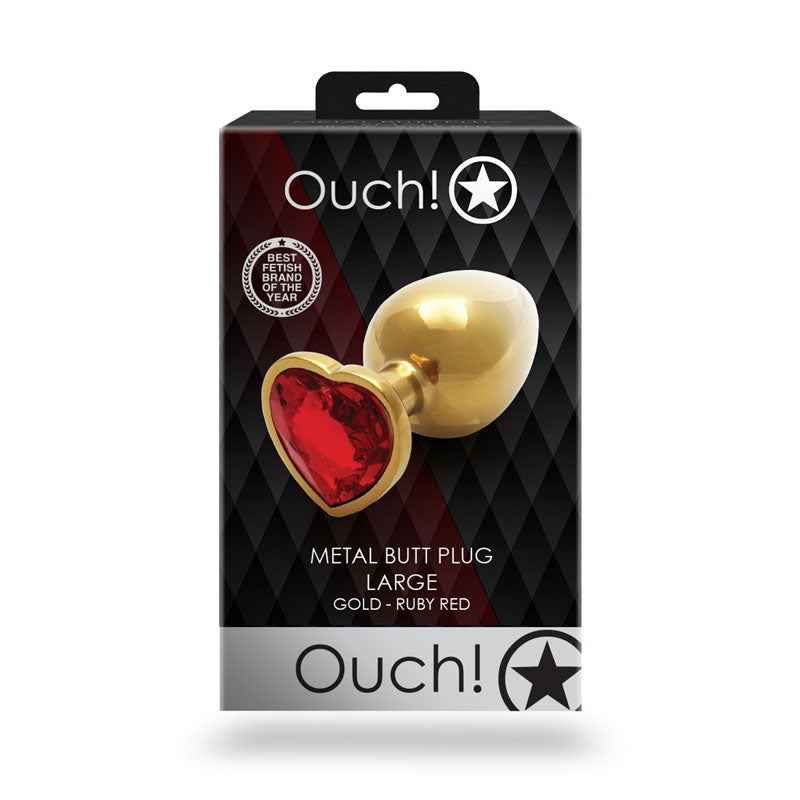 OUCH! Heart Gem Gold Butt Plug - Large - Gold 9.3 cm Large Butt Plug with Heart Gem Base-OU807GLD