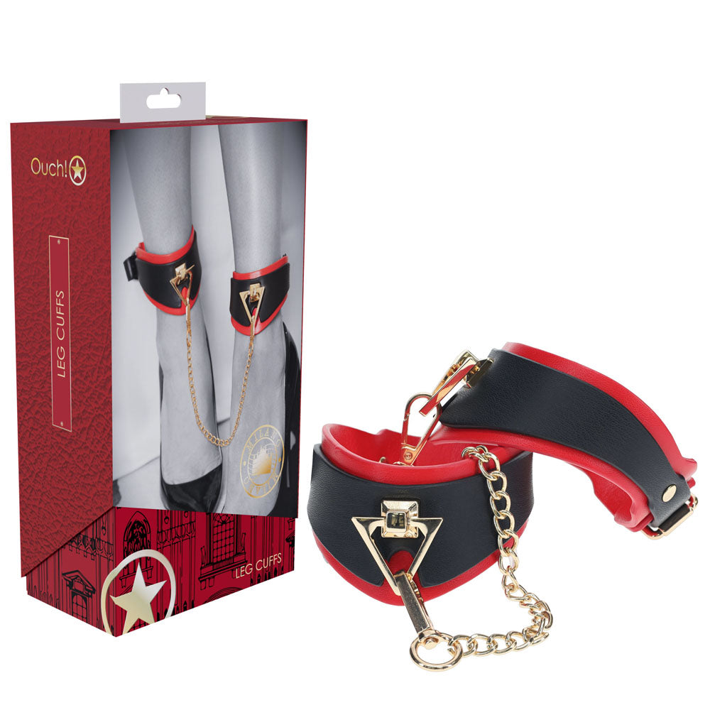 OUCH! Milan Collection - Leg Cuffs - Black/Red Restraints-OU964BLKRD