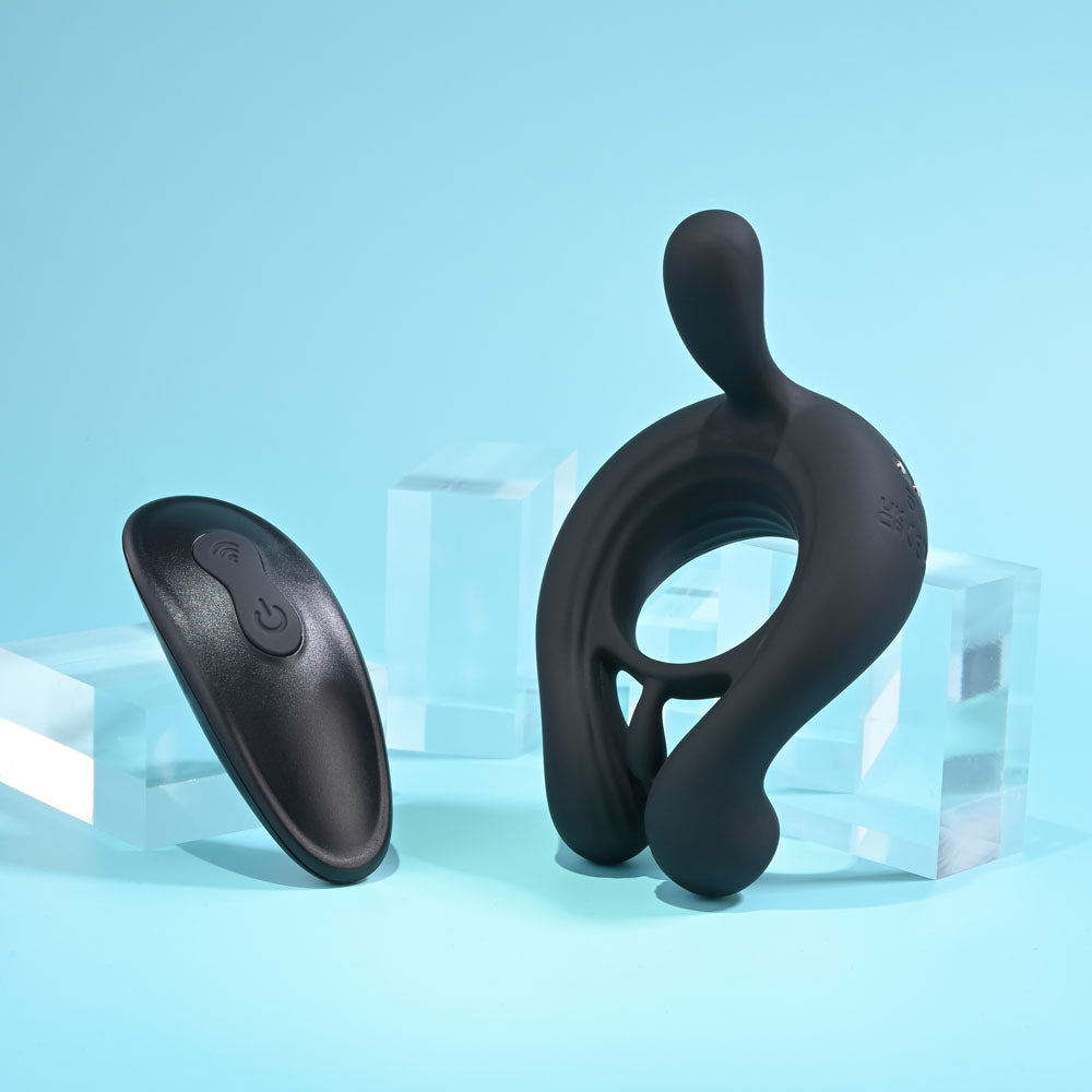 Playboy Pleasure TRIPLE PLAY - Black USB Rechargeable Cock Ring with Wireless Remote-PB-RS-1355-2