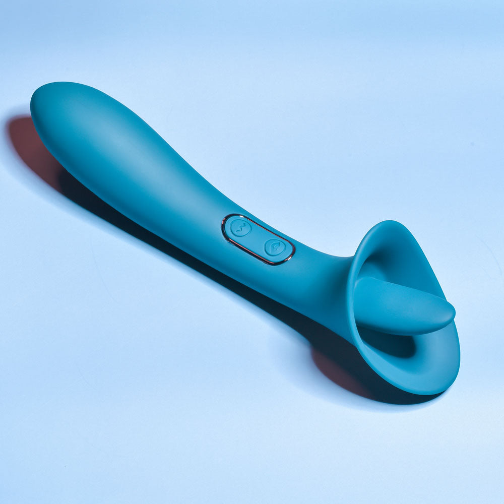 Playboy Pleasure TRUE INDULGENCE - Teal 21.3 cm USB Rechargeable Vibrator with Flicking Tip-PB-RS-1560-2