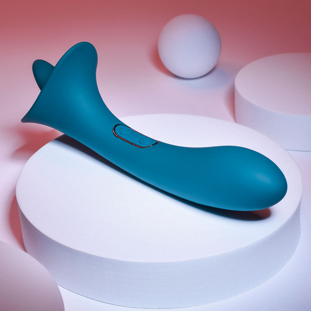 Playboy Pleasure TRUE INDULGENCE - Teal 21.3 cm USB Rechargeable Vibrator with Flicking Tip-PB-RS-1560-2