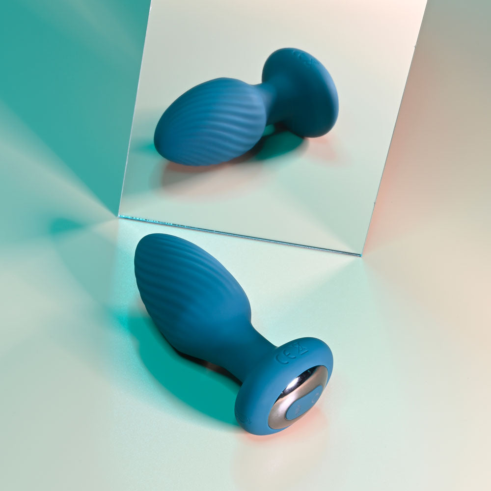 Playboy Pleasure SPINNING TAIL TEASER - Blue 9.7 cm USB Rechargeable Vibrating & Rotating Butt Plug with Wireless Remote-PB-RS-2321-2