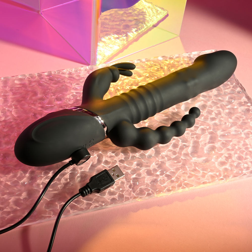 Playboy Pleasure BIG BUNNY ENERGY - Black 26.2 cm USB Rechargeable Rabbit Vibrator with Anal Be
