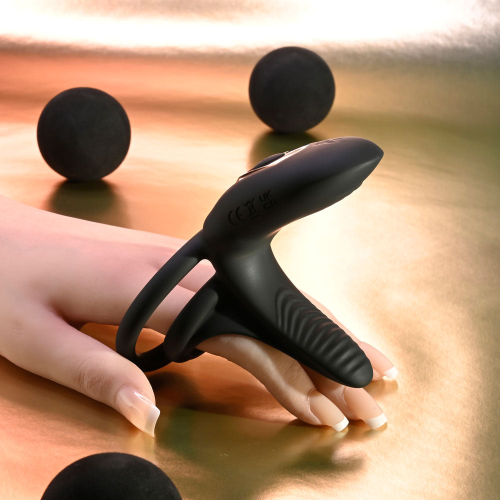 Playboy Pleasure JUST RIGHT - Black USB Rechargeable Vibrating Cock & Balls Rings-PB-RS-4578-2