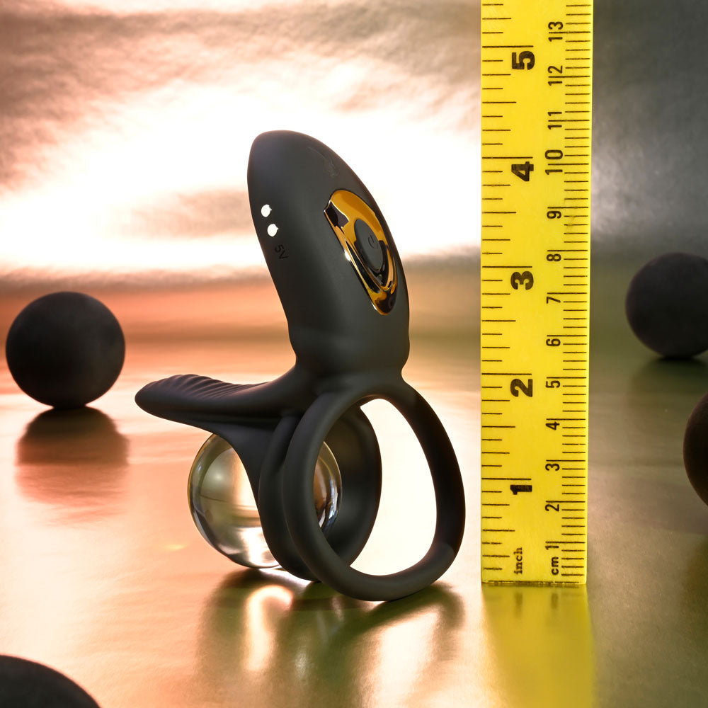 Playboy Pleasure JUST RIGHT - Black USB Rechargeable Vibrating Cock & Balls Rings-PB-RS-4578-2