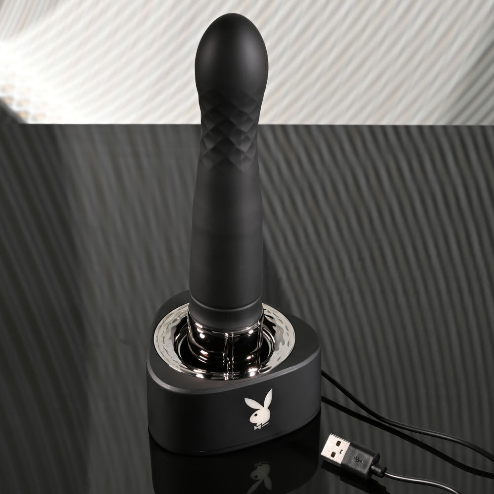 Playboy Pleasure PLEASURE ZONE - Black 21.4 cm Rechargeable Vibrator with USB Charging Dock-PB-RS-4639-2