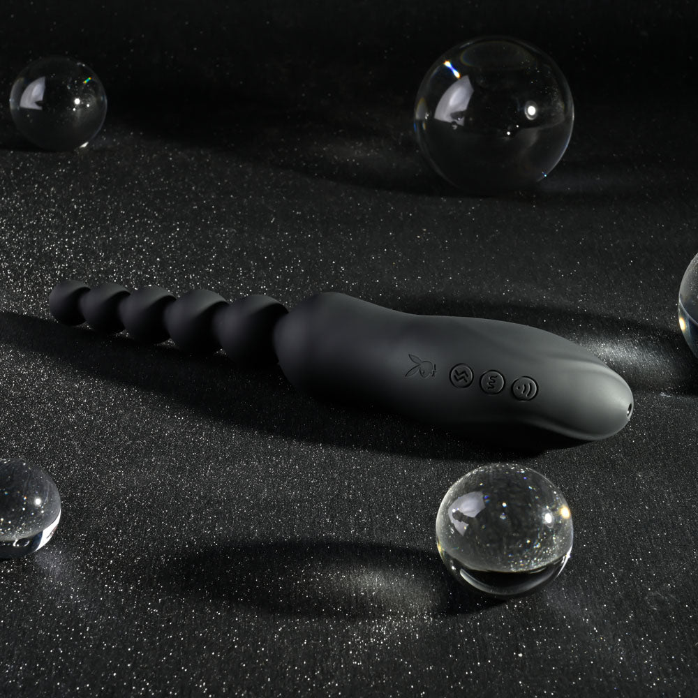 Playboy Pleasure LET IT BEAD - Black 23.1 cm USB Rechargeable Vibrating Anal Beads with Clitoral Suction-PB-RS-4684-2